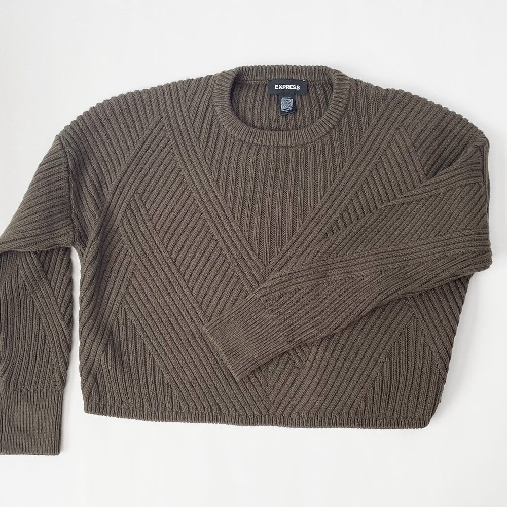 Olive Cropped Sweater - Express